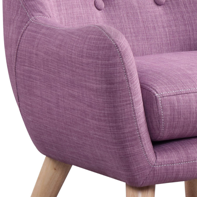 Chaise pour enfant Binie avec pieds en bois, lin capitonné rose mauve, Rose