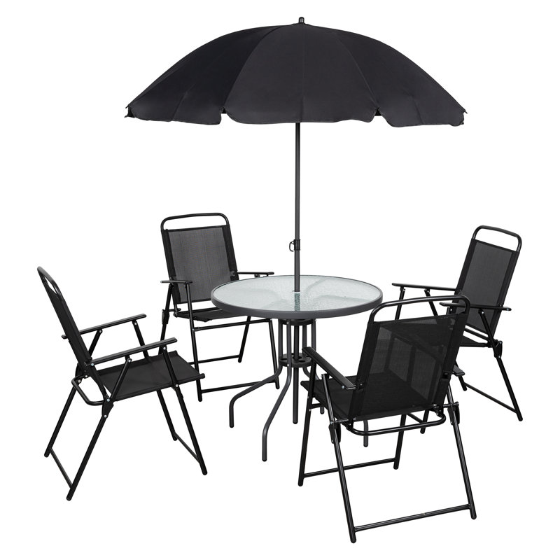 Talmon 6 Pieces Outdoor Patio Dining Set, Black