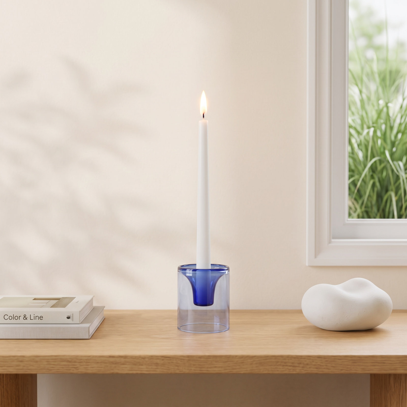 Ahmad Glass Tealight Candle Holder, Blue, 3.25"H x 3" W x 3" D