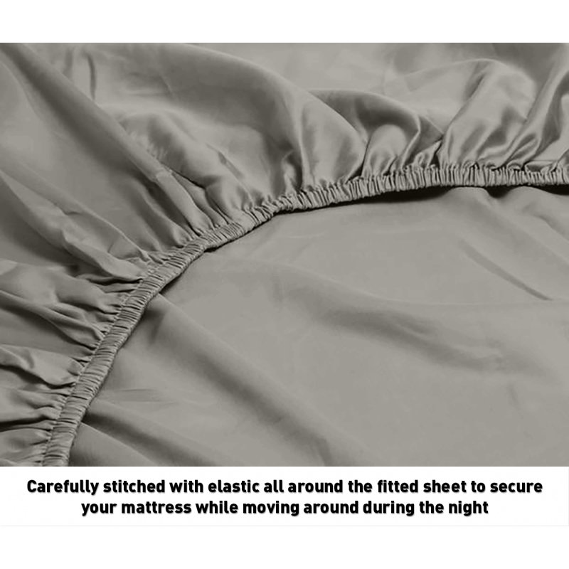 Egyptian Cotton Sateen Sheet Set, Gray, Queen Sheet Set + Fitted Sheet + Pillowcases
