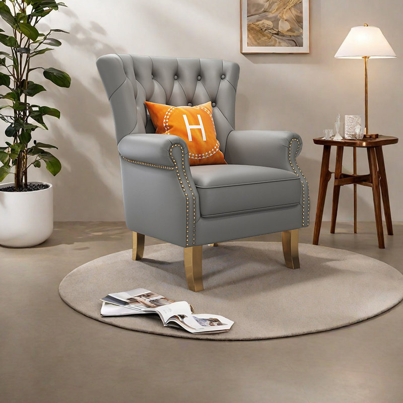 Fauteuil d'appoint Luxe avec rivets, Bleu clair