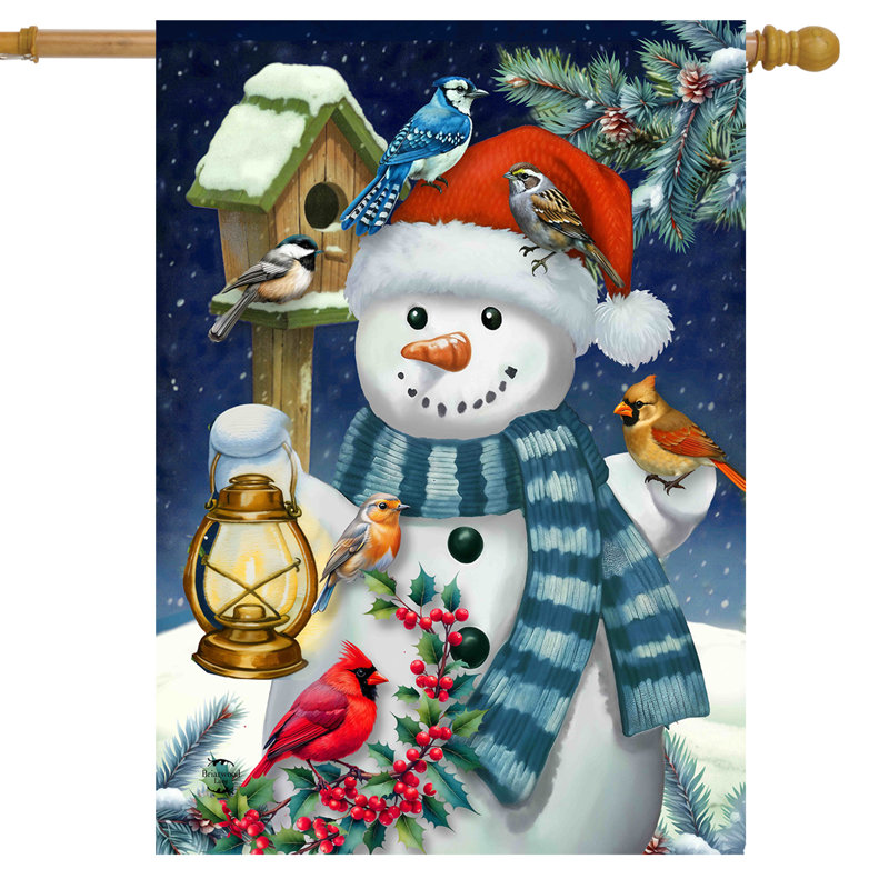 Drapeau bonhomme de neige et maison d'oiseaux d'hiver 28 x 40