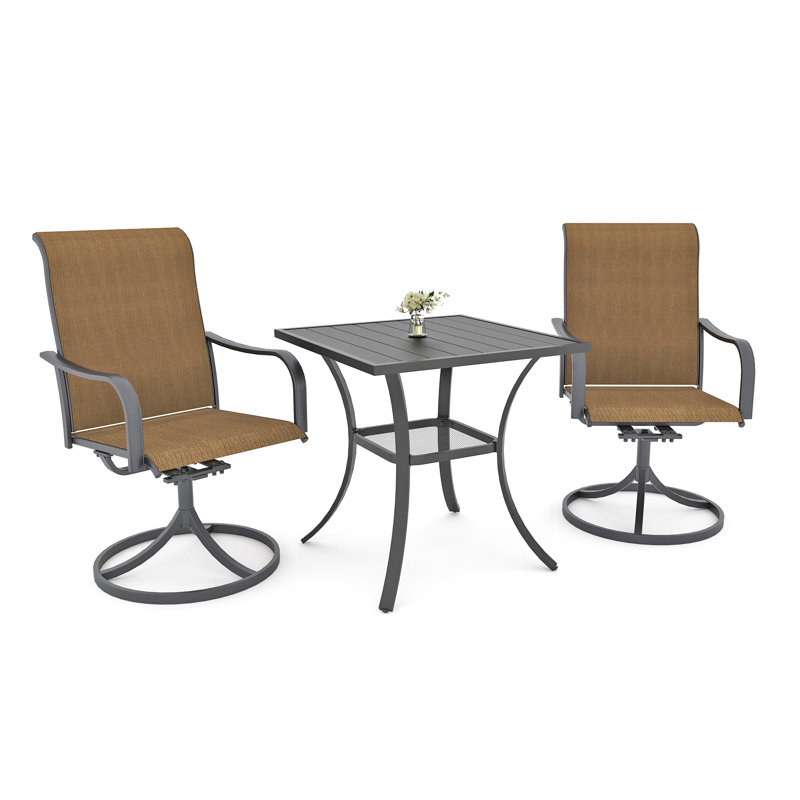 2 - Person Metal Patio Dining Set With Square Table, Yellow