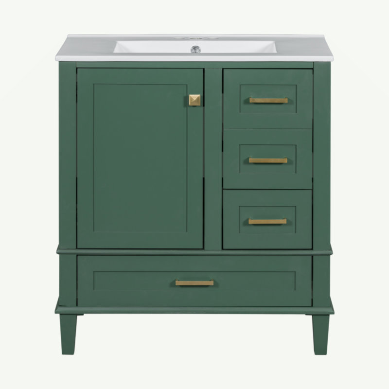 Ensemble de meuble-lavabo moderne 30 po avec lavabo 30 po, ensemble de rangement pour salle de bain avec porte à fermeture douce et 3 tiroirs, structure en bois massif