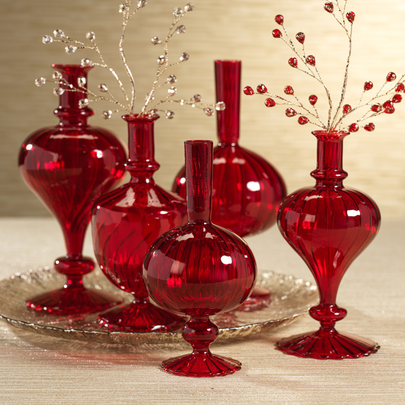 Ensemble de 2 vases en verre spiralé en forme de navet, Rouge, H 9 po x l 4,25 po x P 4,25 po