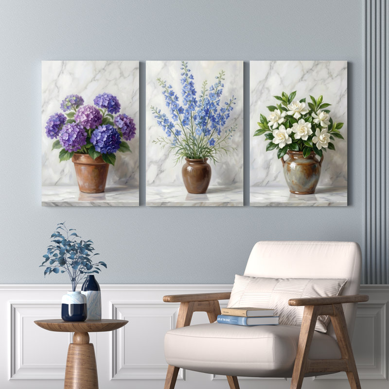 Ensemble de 3 tableaux muraux sur toile, motif bouquet de fleurs, pour la décoration du salon et de la chambre.