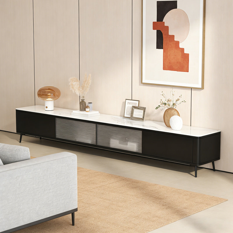 Meuble télé léger avec rangement de luxe, H 15,74 po x L 94,48 po x l 11,81 po, Noir / blanc
