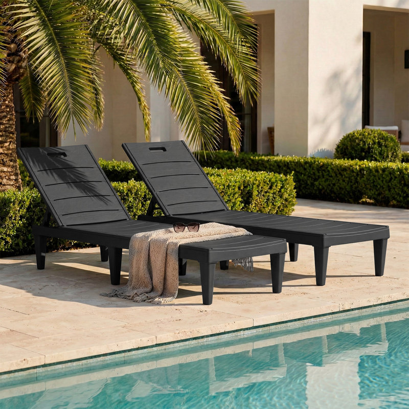 Ensemble de chaises longues réglables 2 pièces, chaises longues pour piscine, patio, terrasse ou pelouse, Black
