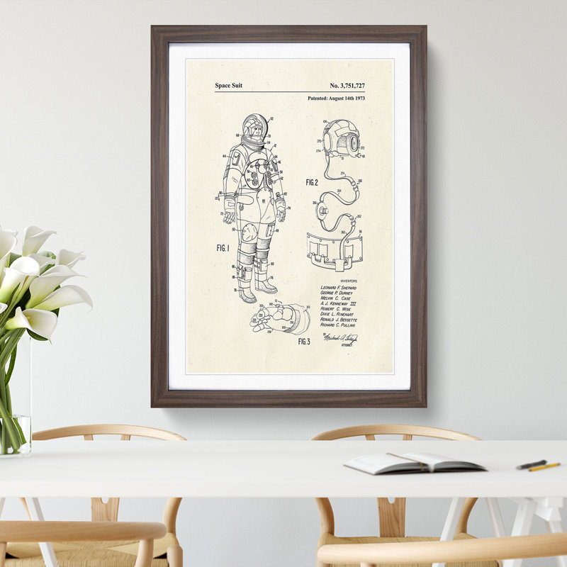 Space Suit Patent - Single Picture Frame Print on Wood, Walnut Framed, 90cm H x 65cm W x 2cm D