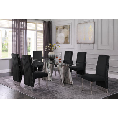 Marcella 6 - Person Glass Top Double Pedestal Dining Set