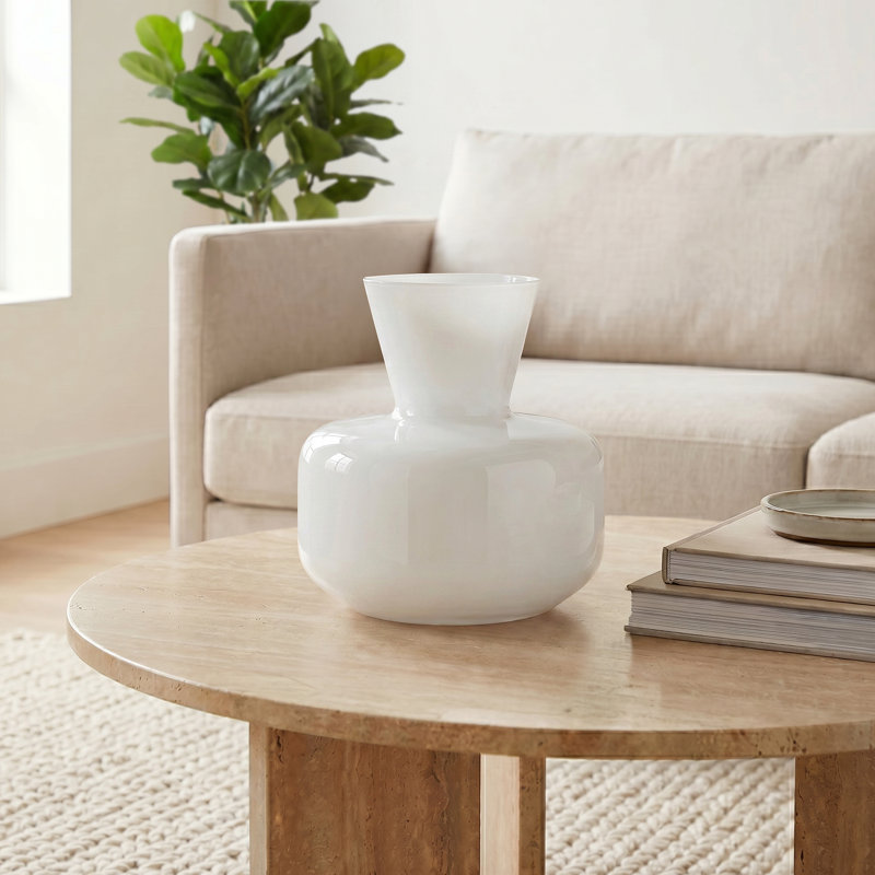 Solin 8" Modern Abstract White Glass Vase, White