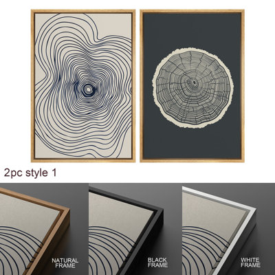 1 Wood Tree Ring Abstract Illustrations, Geometric Line Modern Pictures, Giclee Canvas Digital Print Framed Wall Art