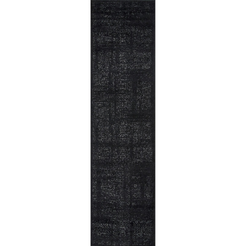 Adetoun Traditional Power Loom Performance Black/Gray Rug, Runner 2'6" x 8'