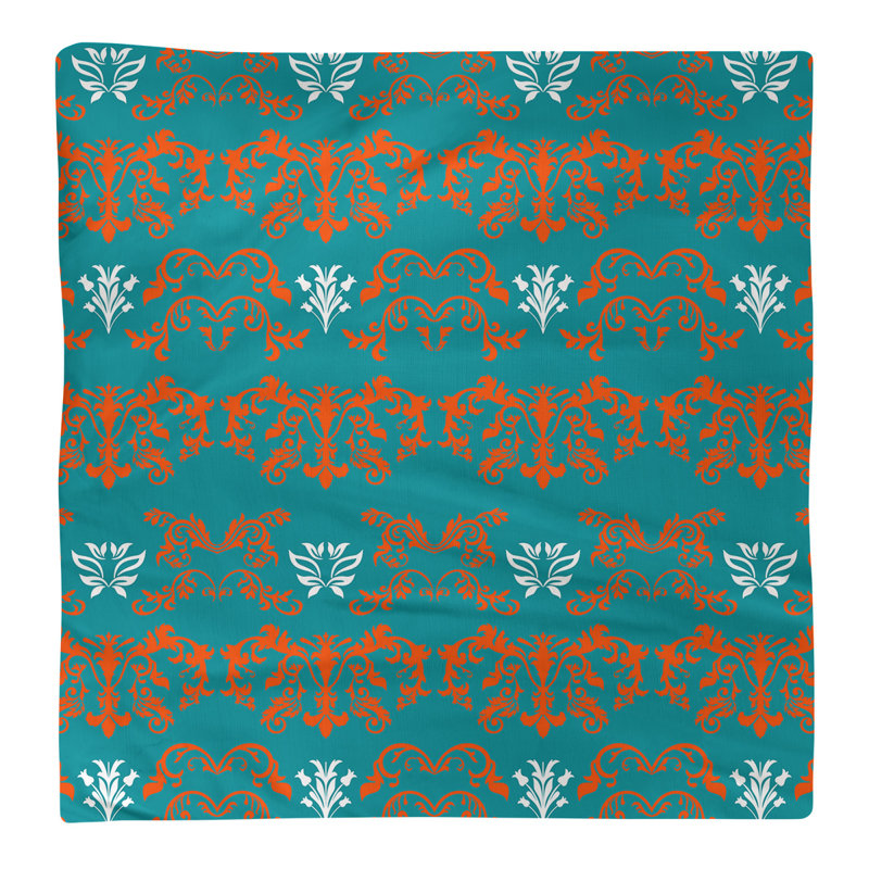 Damask Square Napkin, Aqua/Orange/White, Polyester, 22" W x 22" L