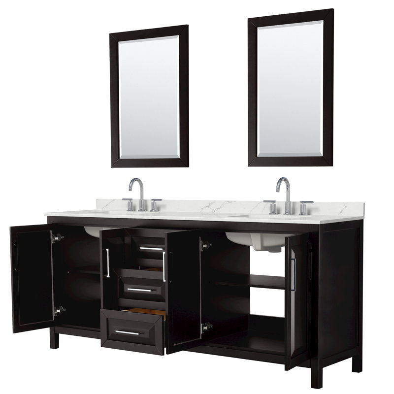 Daria 80'' W Vanity, Brown, Polished Chrome, White Quartz