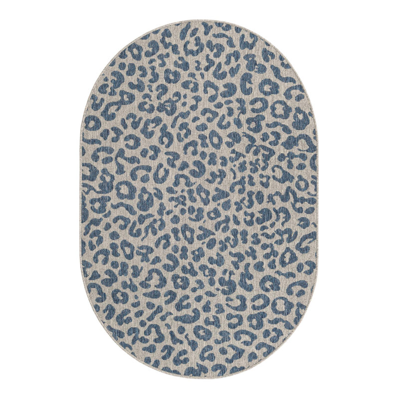 Munk Animal Print Blue/Gray Indoor/Outdoor Area Rug, Oval 4'1" x 6'1"