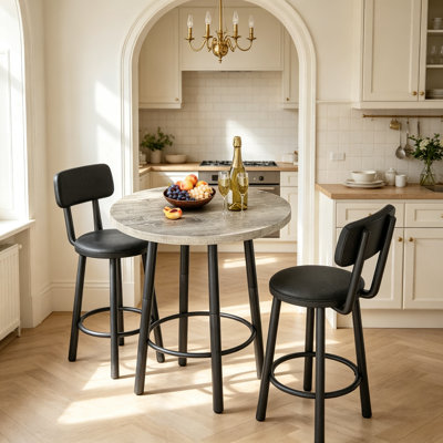 Ensemble de table bistro à hauteur de bar avec 2 tabourets de bar rembourrés avec dossier, ensemble de salle à manger à hauteur de comptoir bistro rond avec repose-pieds, petite table de bar et tabourets pour la cuisine, les appartements, le bar au sous-sol et le coin repas