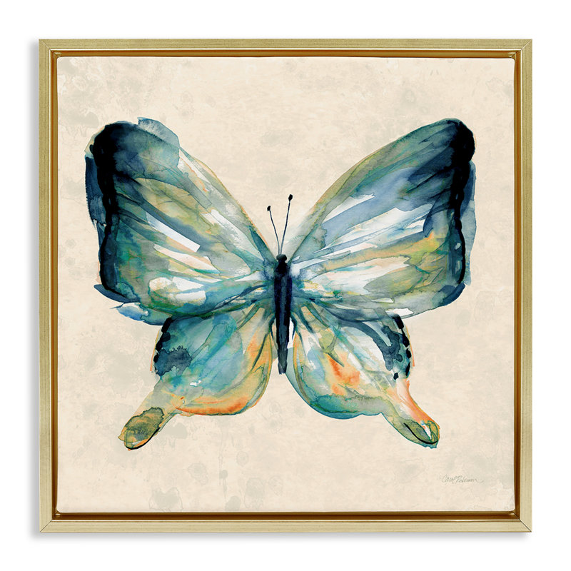 Papillon audacieux dans un cadre flottant vert, design par Carol Robinson, H 18 po x l 18 po, Cadre flottant métallique doré