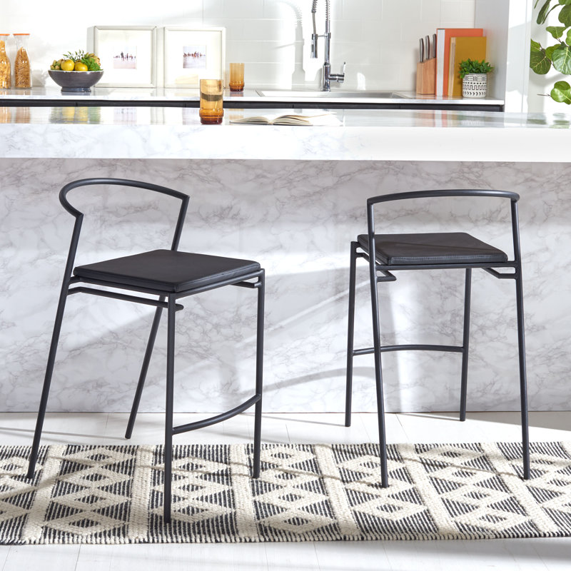 Wyeth Upholstered Counter Stool with Metal Frame, Black