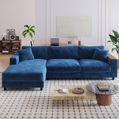 114.5'' Corduroy Couch With 2 Pillows Oversized Sofa L Shaped Sectional Couch With Reversible Chaise With Two Armrests Hidden Storage Space Sectional Couches For Living Room
