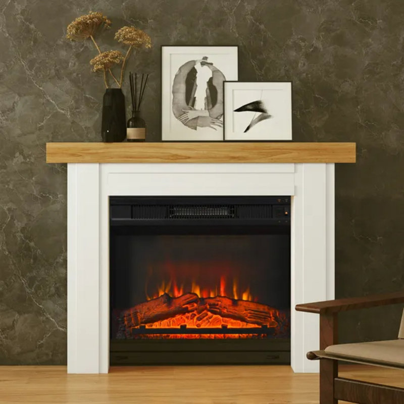 Cadre de cheminée moderne, encadrement de cheminée autoportant avec pieds pour foyers électriques, l 51,2 po x H 40,6 po, bois naturel