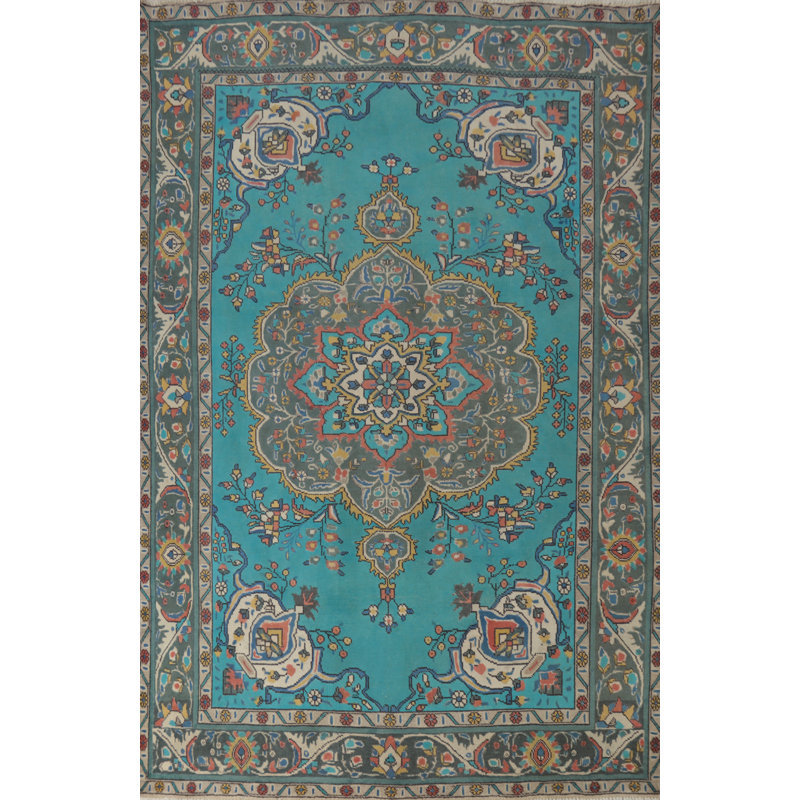 Tapis bleu traditionnel fait à la main 7 x 10