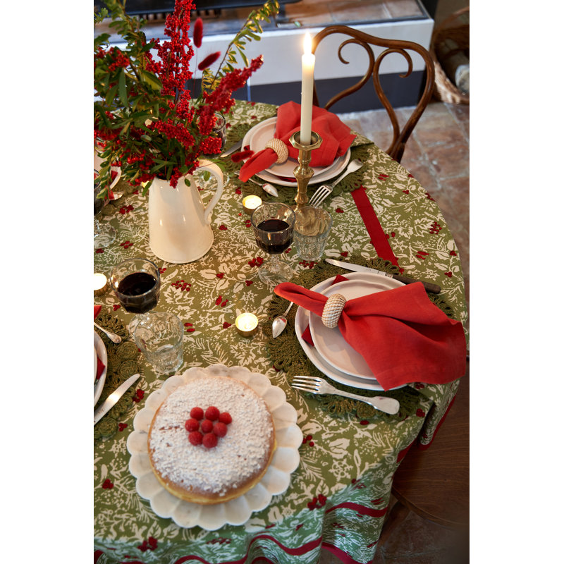 Baies De Houx Handmade Floral Tablecloth, 59" Square