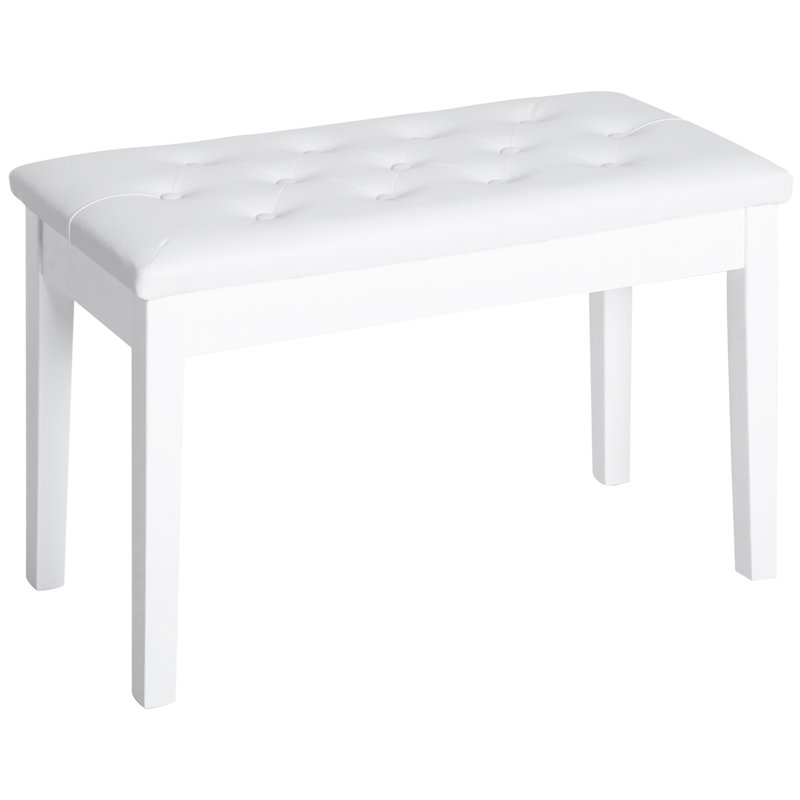 Piano Bench In White, With Soft Faux Leather Upholstery And Robust Wooden Base For Duets White Seat Frame Playing