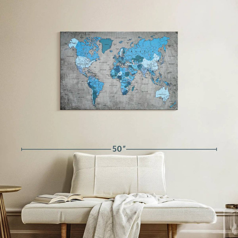 Géographie, carte du monde II, H 24 po x l 36 po