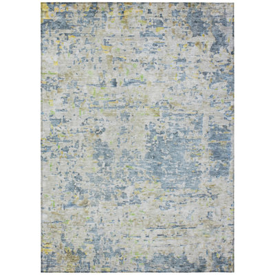 5' X 8' Blue Gray And Green Abstract Washable Indoor Outdoor Area Rug