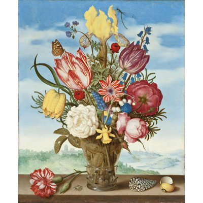 "Bouquet de fleurs sur une corniche" par Ambrosius Bosschaert The Elder - Art mural sur toile tendue avec châssis