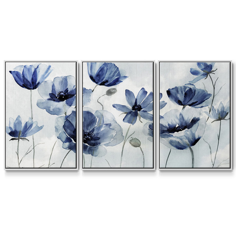 Indigo Spring Awakening, reproduction sur toile 3 pièces, H 36 po x l 75 po x P 2 po, Blanc