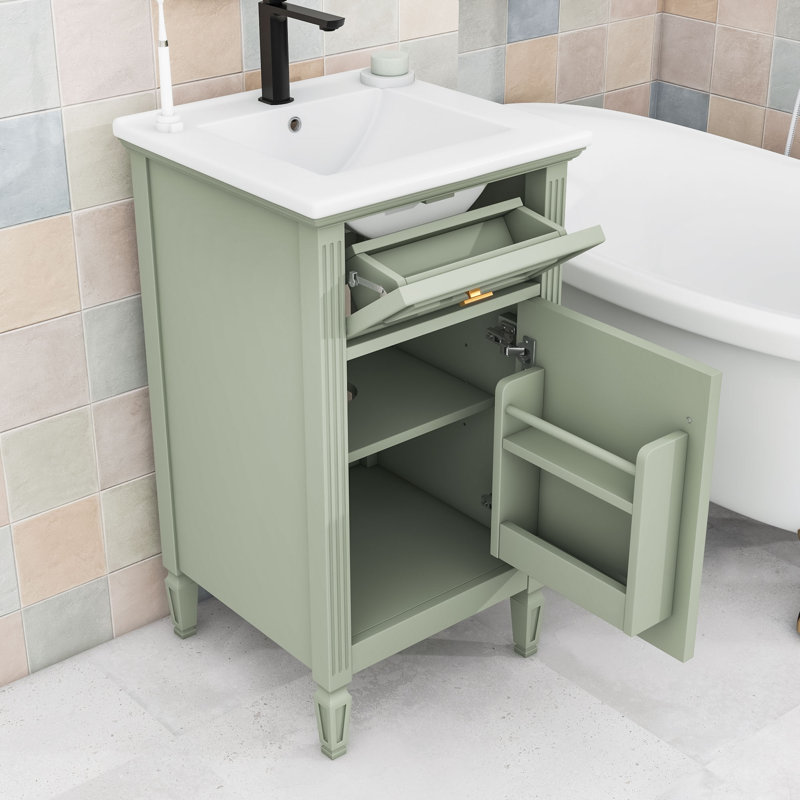 Bathroom Vanity with Sink, Adjustable Shelf, Tilt-Out Drawer, Green