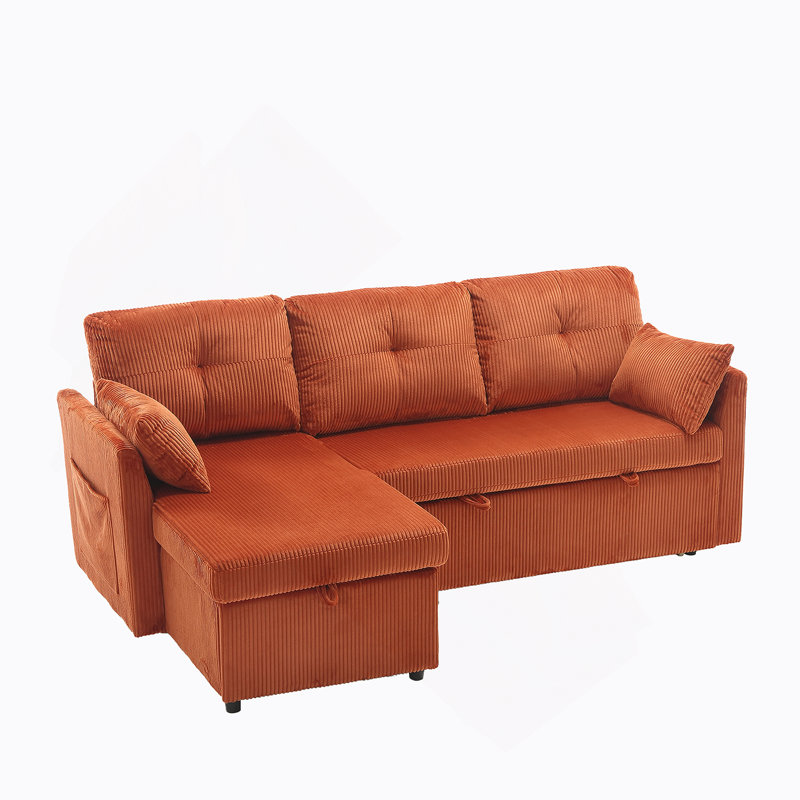 Modular Sectional Sofa L Shaped Modular Couch with Reversible Chaise, Orange Velvet