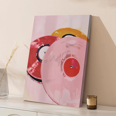 Mignon, rose, orange, rouge, disque vinyle, art mural, disque vinyle, décoration murale, coquette Y2K, impression sur toile tendance, esthétique pastel pour chambre