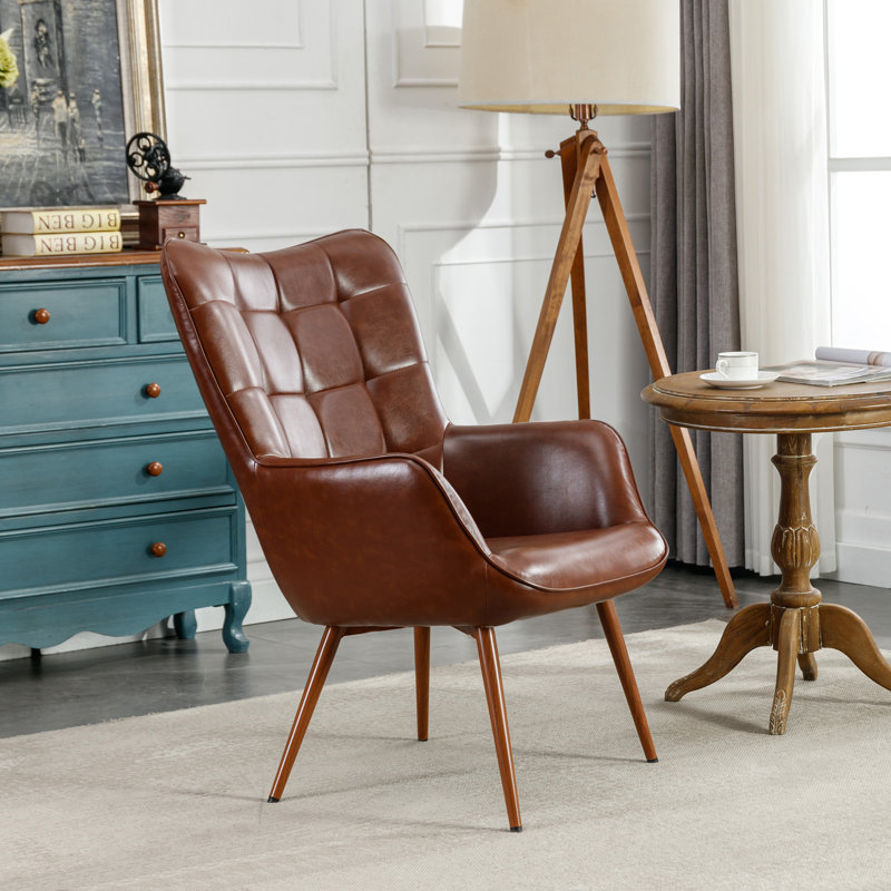 Carlanne 71.9 Cm Wide Tufted Armchair, Reddish Brown Faux Leather