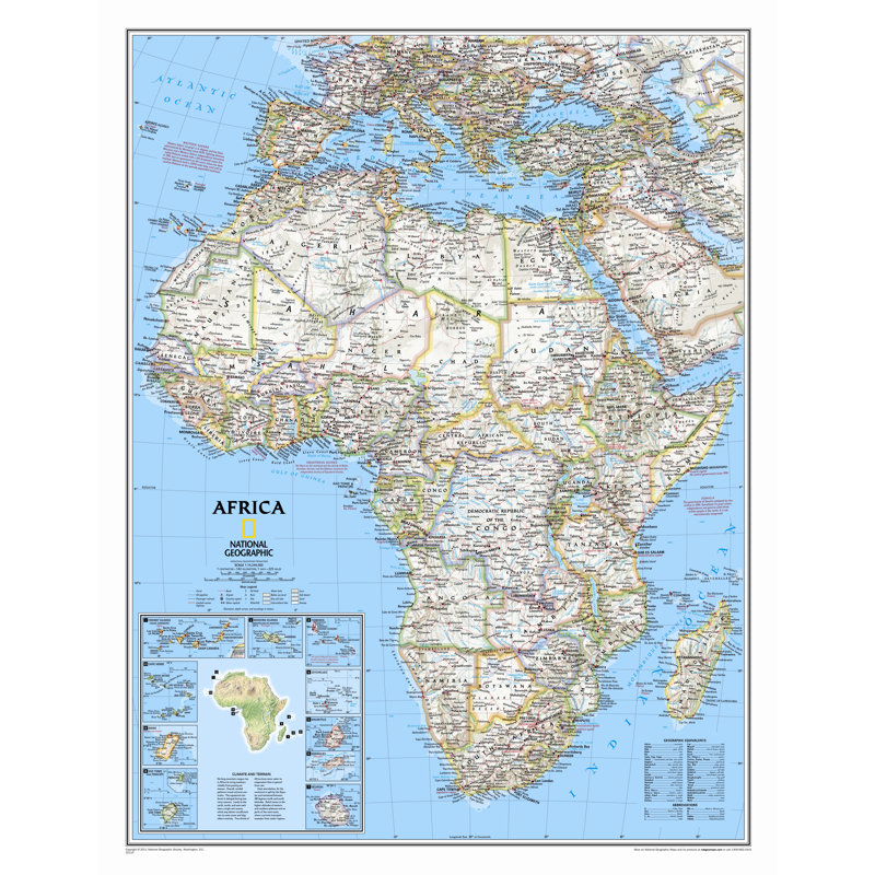 Carte murale classique africa, Taille standard en tube (H 31 po x l 24 po)