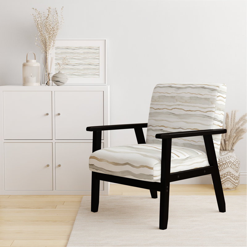 Fauteuil d'appoint rayé gris et blanc, Accoudoirs carrés noirs