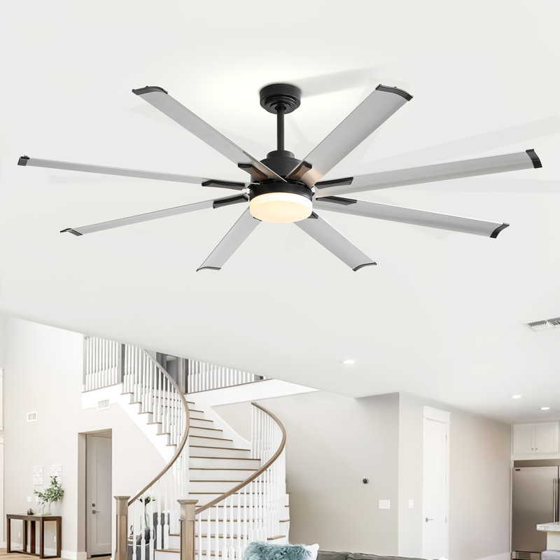Grands ventilateurs de plafond modernes de 72 po avec lumières à DEL et télécommande pour l'intérieur / l'extérieur, moteur à courant continu silencieux, 8 pales en aluminium, 6 vitesses, tiges de 7 po / 24 po