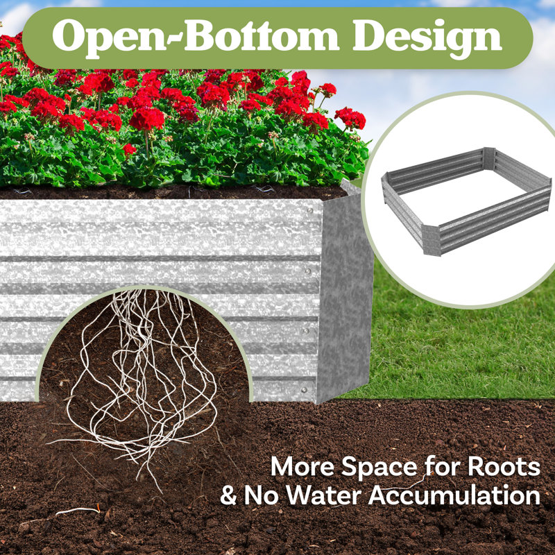 Silver Galvanized Iron Raised Garden Bed for Outdoor Plants