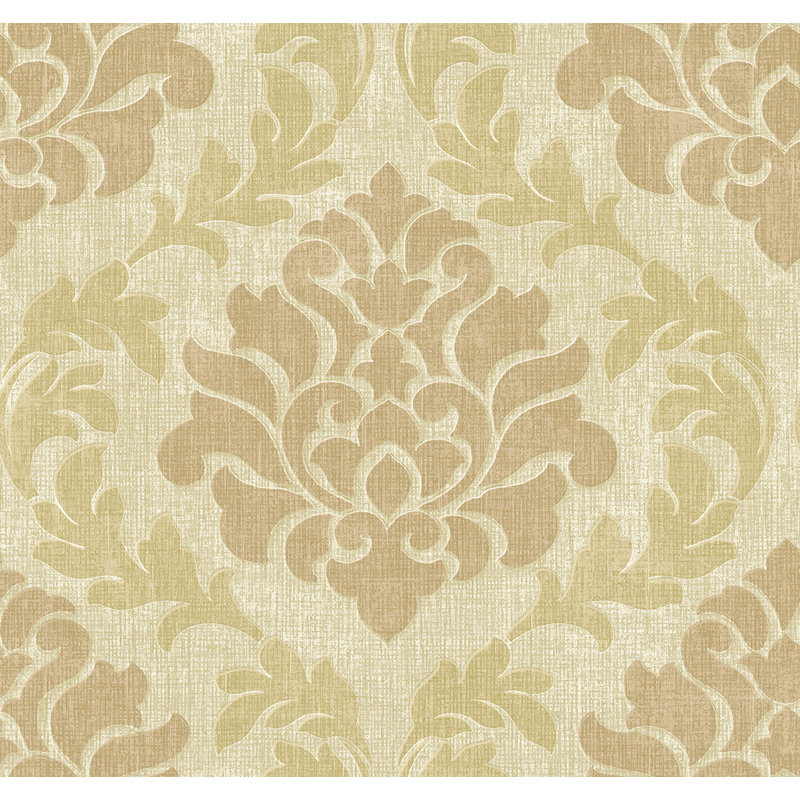 Papier peint damassé sans sable Seabrook Designs, Sable métallique / cannelle