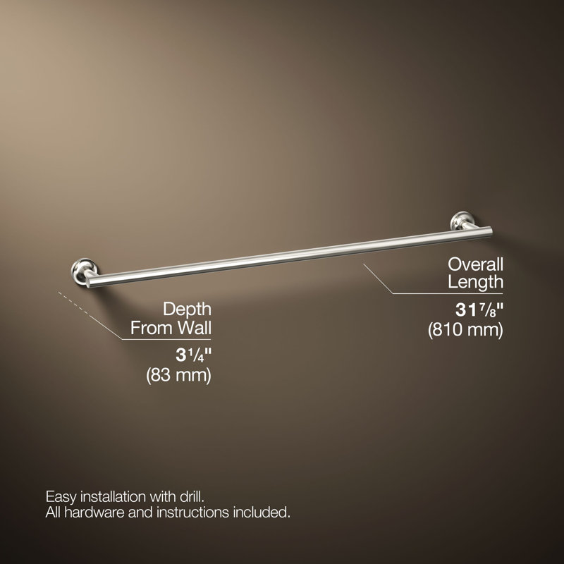 Purist 30" Wall Mounted Towel Bar, Vibrant Polished Nickel, 1.88" H x 30" L x 3.25" D