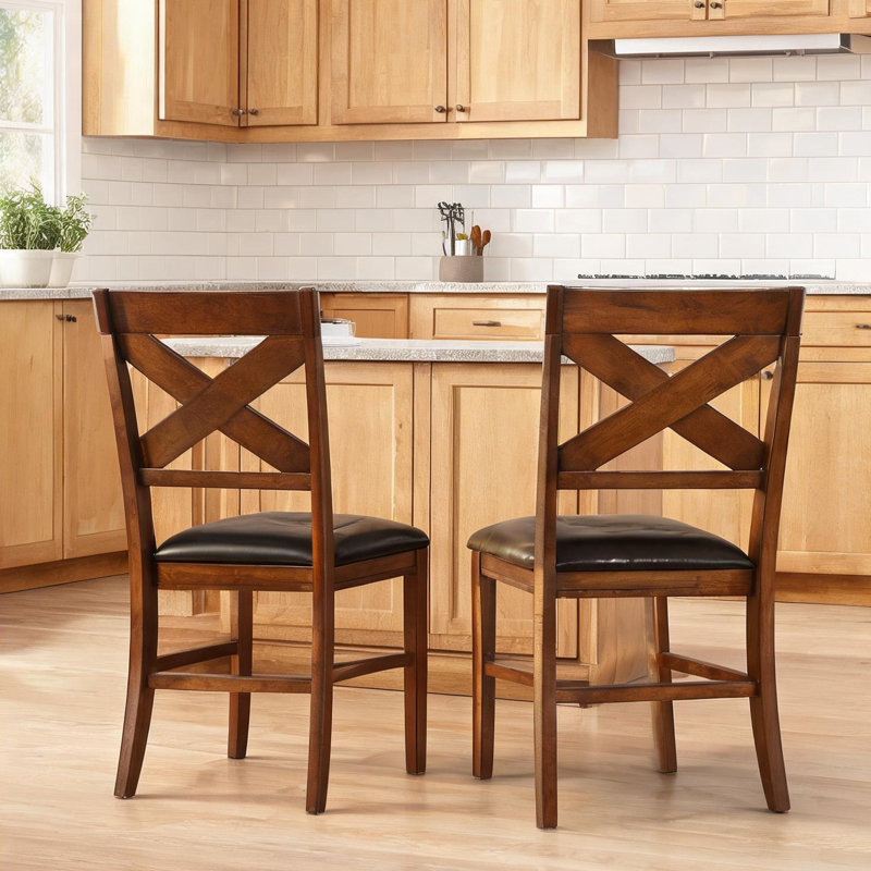 Ensemble de 2 chaises d'appoint en bois avec dossier en X et siège rembourré en polyuréthane espresso pour la cuisine et la salle à manger