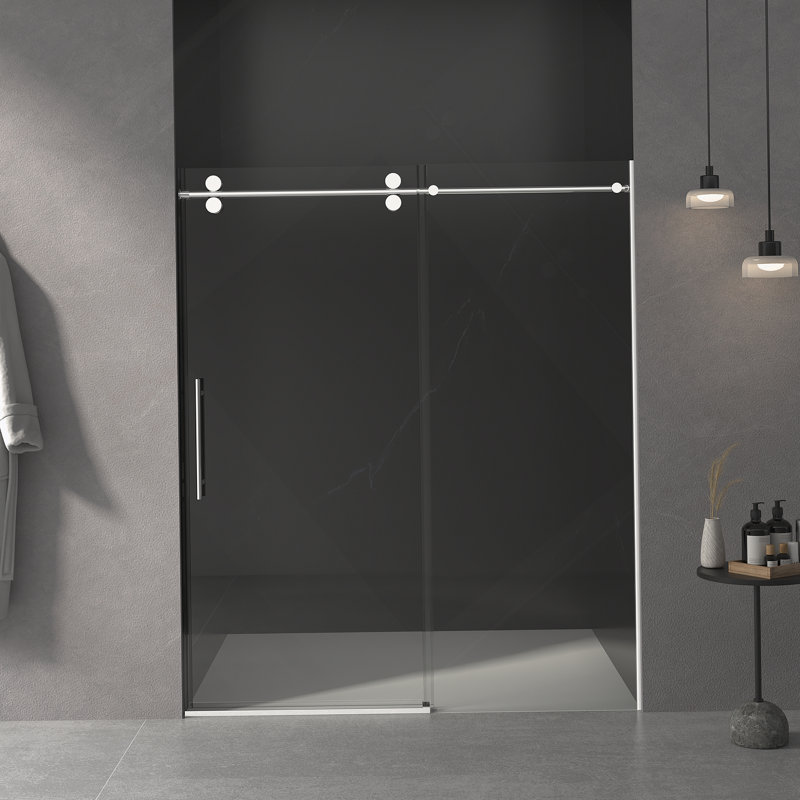 56"-60"W X 72"H Frameless Shower Door, Sliding Shower Door, With Premium 5/16"(8Mm) Thick Tempered Glass Shower Enclosure ,Double Side Easy Clean Coat,Chrome Finished With Buffer