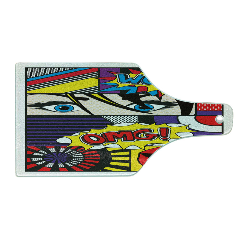 Ambesonne Art Tempered Glass Cutting Board Comic Book Pattern Multicolor