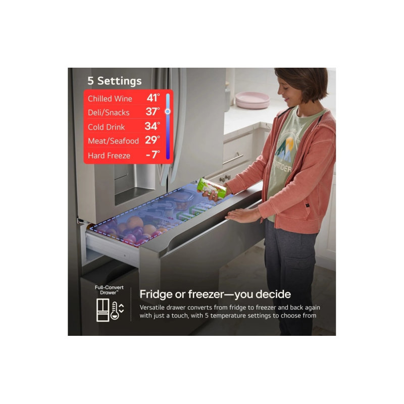 LG Counter-Depth MAX, 4-Door French Door Refrigerator with Full-Convert Drawer and Internal Ice and Water Dispenser, Print Proof Stainless Steel, 26 cu. ft.