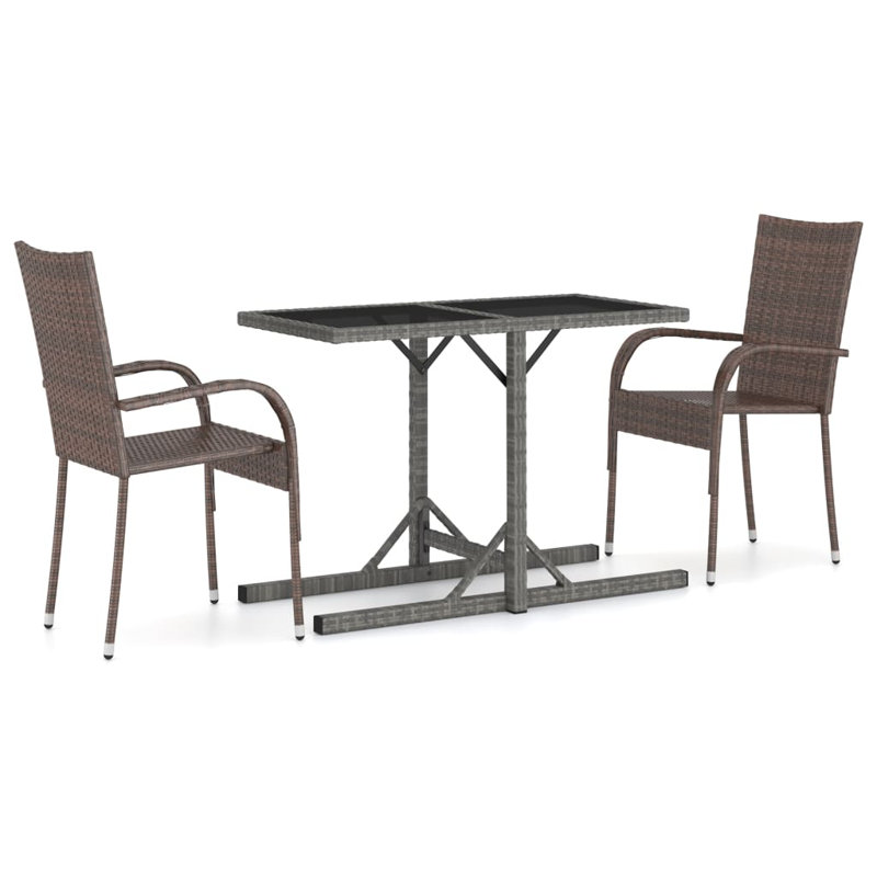 Ensemble bistro rectangulaire pour 2 personnes, Brun, Gris