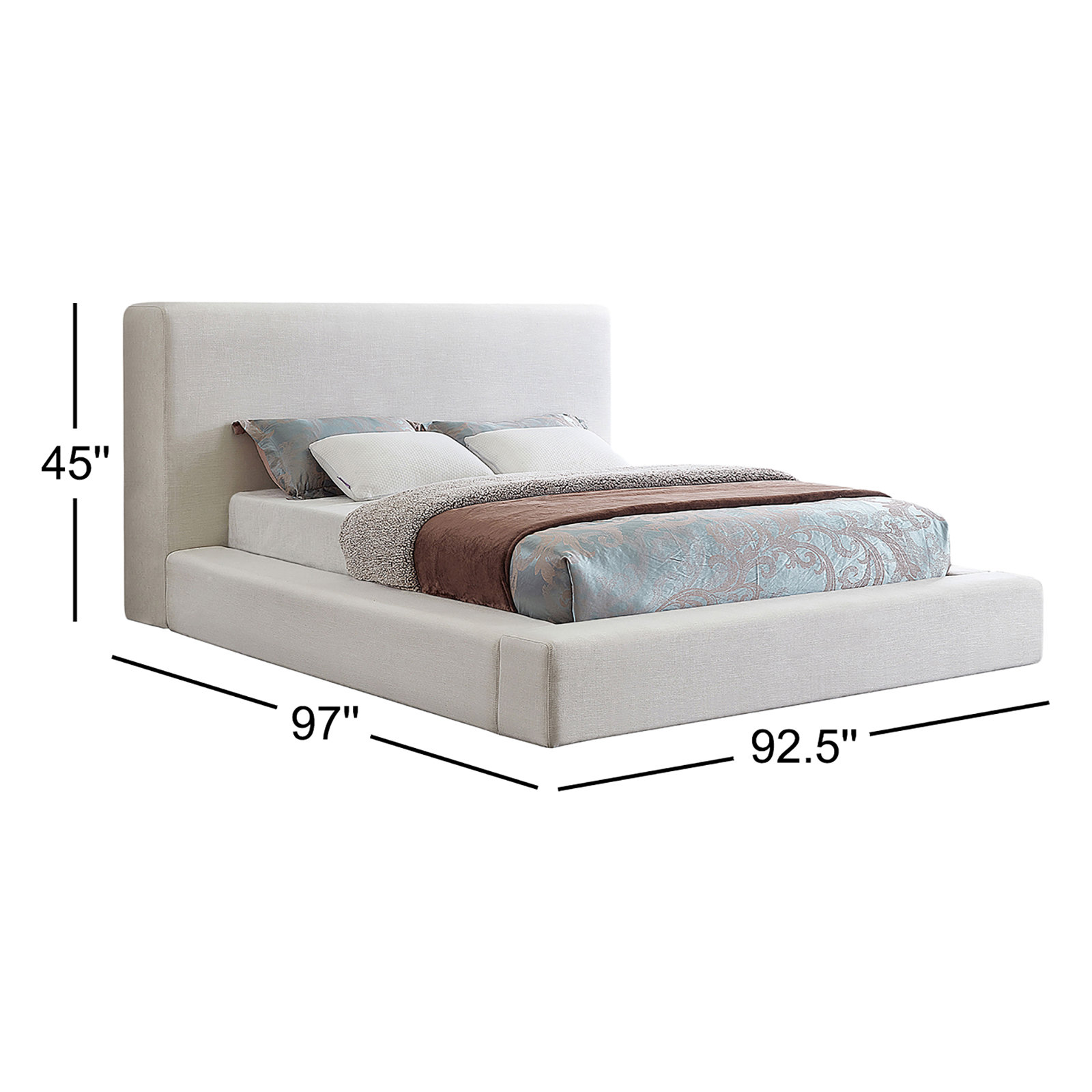 Ishia Upholstered Platform Bed, Cream Linen, King