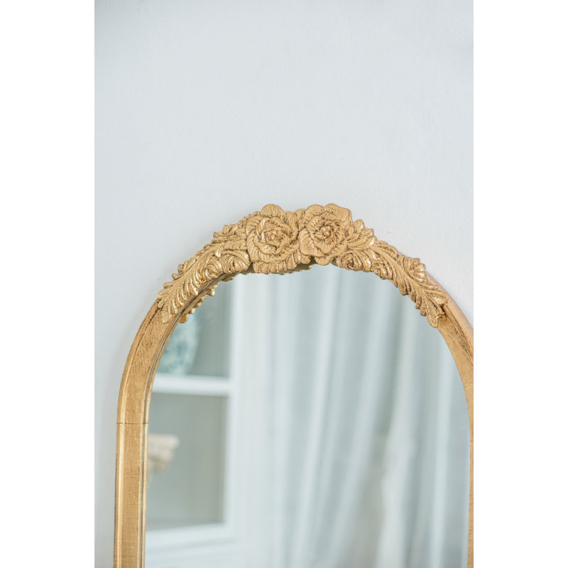 Miroir de plancher en bois avec détails floraux Brian
