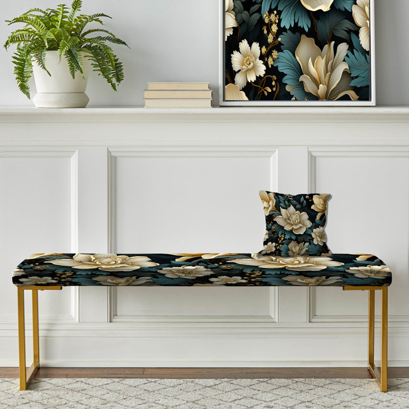 Botanical Green Damask Harmony - Banc rembourré damassé doré